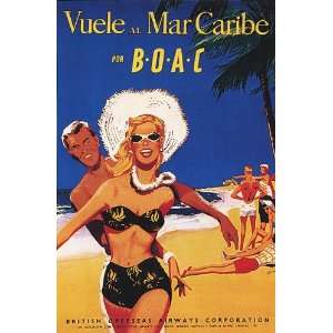 BEAUTIFUL GIRL COUPLE TROPICAL CARIBE BEACH VINTAGE POSTER CANVAS 