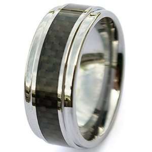 Ashleys Jewelry 9mm Flat Tungsten Ring with Black Carbon Fiber Inlay 