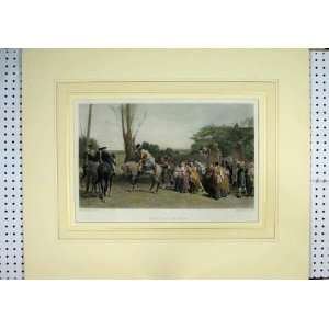  Colour Print Wedding Procession Horse Bride Brown 1870 