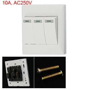  Amico AC 250V 10A On/On SPDT 3 Gang Wall Switch Plate 