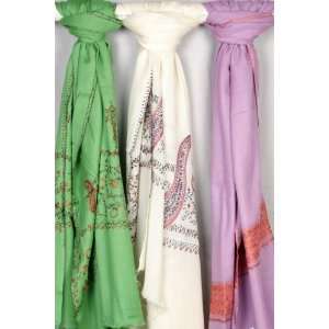 Lot of Three Kashmiri Stoles with Sozni Embroidery All Over   Pure 