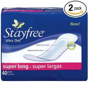  Stayfree UltraThin Long Pads with Wings, 40 Count Bags 