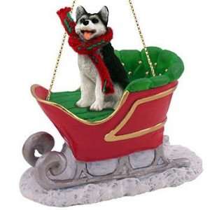  Brown Eyed Husky in a Sleigh Ornament