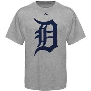 Majestic Detroit Tigers Ash Official Logo T shirt Sports 