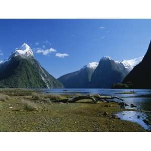  Mitre Peak on Milford Sound with Driftwood on the Shore in 