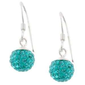    Sterling Silver Aqua Blue Crystal Ball Drop Earrings Jewelry