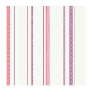   Girl Power 2 Ribbon Stripe Wallpaper, White Background/Pinks/Lilac