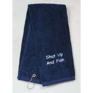  Shut Up and Fish Navy Blue Tri Fold Embroidered Golf 