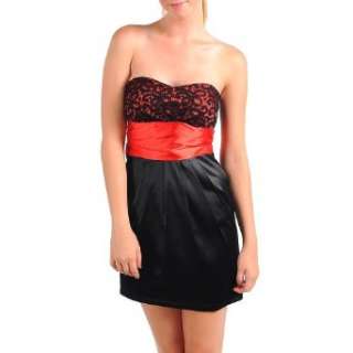  Elegant Black Cocktail Dress With Red Lace Overlay Bust 