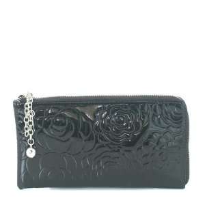    Floral Embossed Faux Patent Leather Wallet 