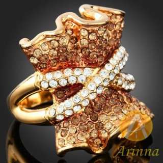 ARINNA Swarovski topaz Crystals 18K gold GP trendy Ring  