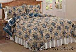 FRENCH COUNTRY INDIGO BLUE FLORAL F/QUEEN QUILT SET  