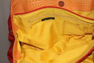 PRAGUE Orange Nylon W/ Tan/Camel Croc Embossed Stud Leather Trim 