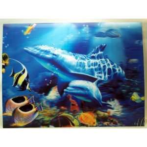  3D Lenticular Stereoscopic Print Paint Picture Dolphins in 