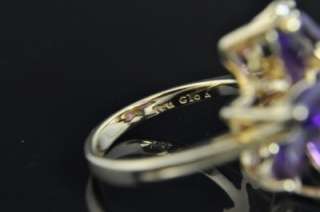 Tru Glo 14K Gold Natural Amethyst Diamond Flower Ring  