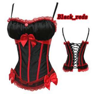 Satin Boned 8899 Lace up Basque Corset Top +G String  