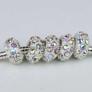 5X COLORFUL CRYSTAL SILVER SPACER CHARM BEADS M010810  