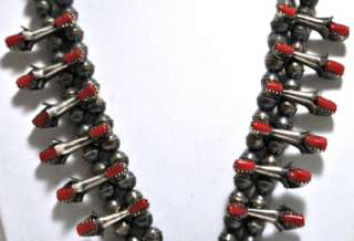 Navajo Coral Squash Blossom Sterling Necklace & Earrings Set   Lenore 
