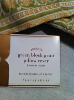 NWT Pottery Barn Green Block Print Pillow Cover  