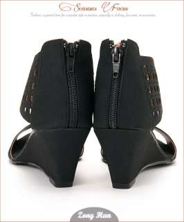 BN Womens Elegant Open Toe Zipper Back Med Wedge Sandal Shoes Black 