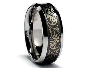    8MM Concave Black Laser Etched Tungsten Carbide Ring 