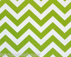 Green & White Chevron Fabric Zig Zag Print Curtain Fabric  