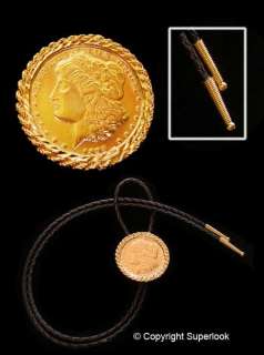 BOLO Gold Plated Tie Coin 1893 ~ MORGAN DOLLAR  