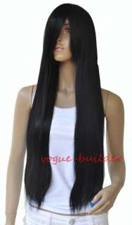   30 inch High Heat Resistent Long Black Straight Cosplay Party Hair Wig
