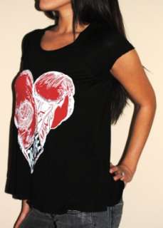 Lauren Moshi PIPER Black GLOVE HEART Vintage Tee Tshirt  