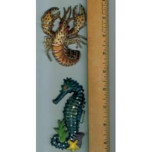  2 Colorful Magnets. Lobster and Seahorse. Resin. Lobster 