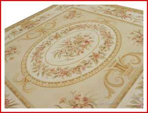 10X10 SQUARE Aubusson Area Rug PASTEL IVORY GOLD w PINK BEIGE CREAM 