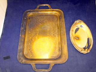   Silverplate Silver on Copper Tray Lot of 2 10x6 & 15x11  