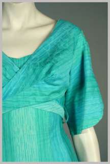 Vintage 60s NANI HAWAII Turquoise Blue Cotton Hawaiian Wrap Dress S 
