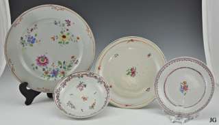 Antique Chinese Hand Painted Floral Dishes Plates  