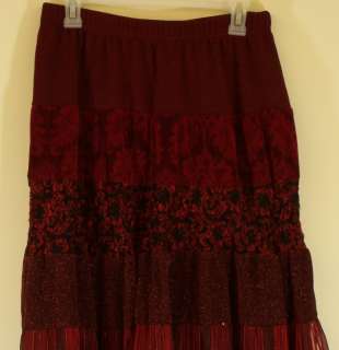 Womens Red Black Coldwater Creek Skirt Size PL Synthetic blend lined 