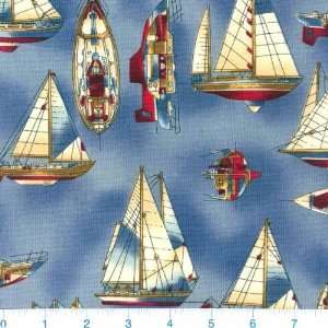  45 Wide Sailboats Blue Fabric By The Yard Arts, Crafts 