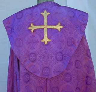 Estate Anglican Bishop Purple Cope Vestment Gold Metallic Greek Cross 