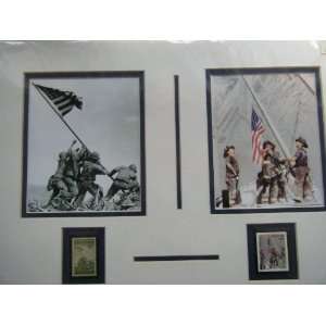   of flag on Iwo Jima and at ground zero WTC stamp art 