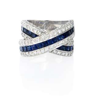 18K WHITE GOLD DIAMOND & BLUE SAPPHIRE RING  