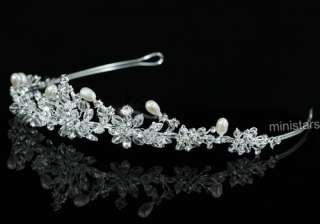 Bridal Ivory Pearl Handmade Tiara use Swarovski Crystal T1429  