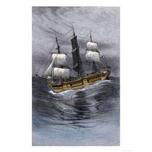  Old Wooden Whaling Ship under Sail Premium Poster Print 