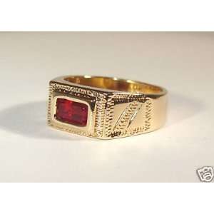 YOUNG BOYS 18K SKILLUS GOLD RING WITH RED CZ , LEAD & NICKEL FREE 