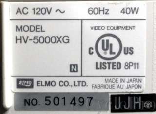 ELMO HV 5000XG Visual Presenter Document Magnifier 10x Optcal Camera 