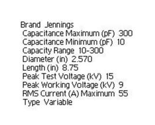 Jennings UCS 300 15S Vacuum Capacitor CVDD 300 15S  