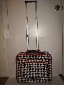 RED HOUNDS TOOTH 17 INCH LAPTOP ROLLING BAG W/ STRAP  