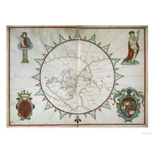  Chart of the World Enclosed Within a Large Windrose Giclee 