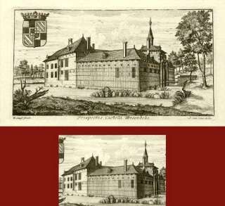 ANTIQUE PRINT CASTLE  WESENBEKE   BELGIUM 1706  