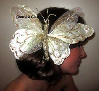 Ivory Cream Gold Sparkle Huge Big Butterfly Hair Clip Bridesmaid 