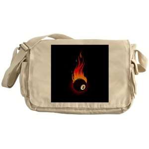    Khaki Messenger Bag Flaming 8 Ball for Pool 