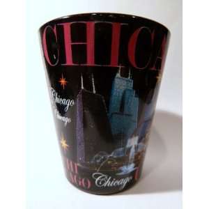  Chicago Illinois Black & Pink Landmarks Shot Glass 